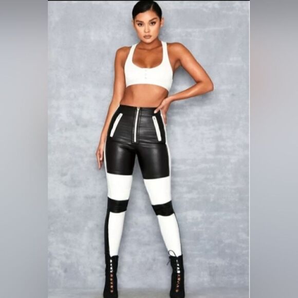 Mistress Rocks Los Angeles PU Black and White Pants Size M - Picture 1 of 11